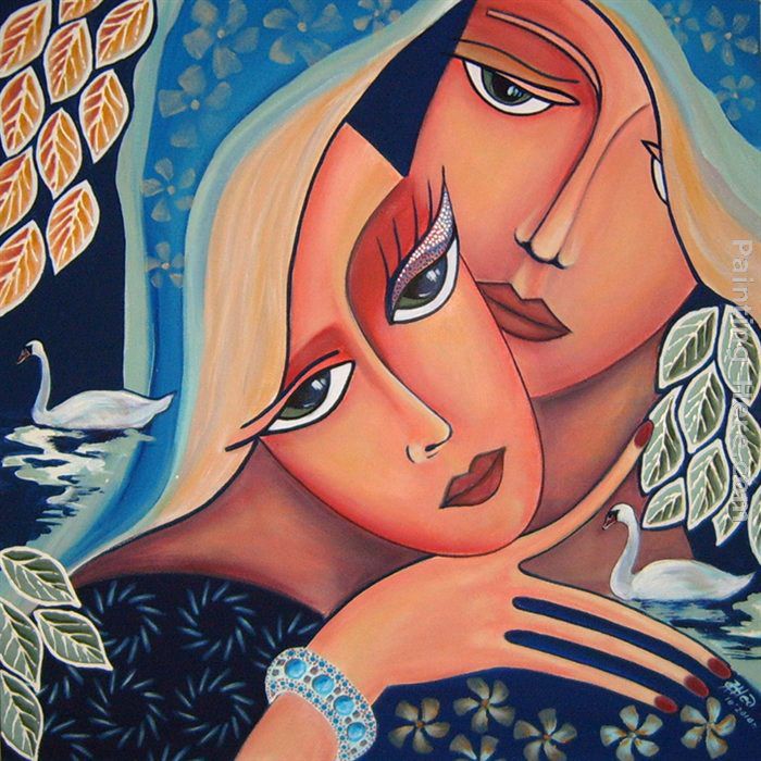 2 faces, 2 swans, 2 in love painting - 2011 2 faces, 2 swans, 2 in love art painting